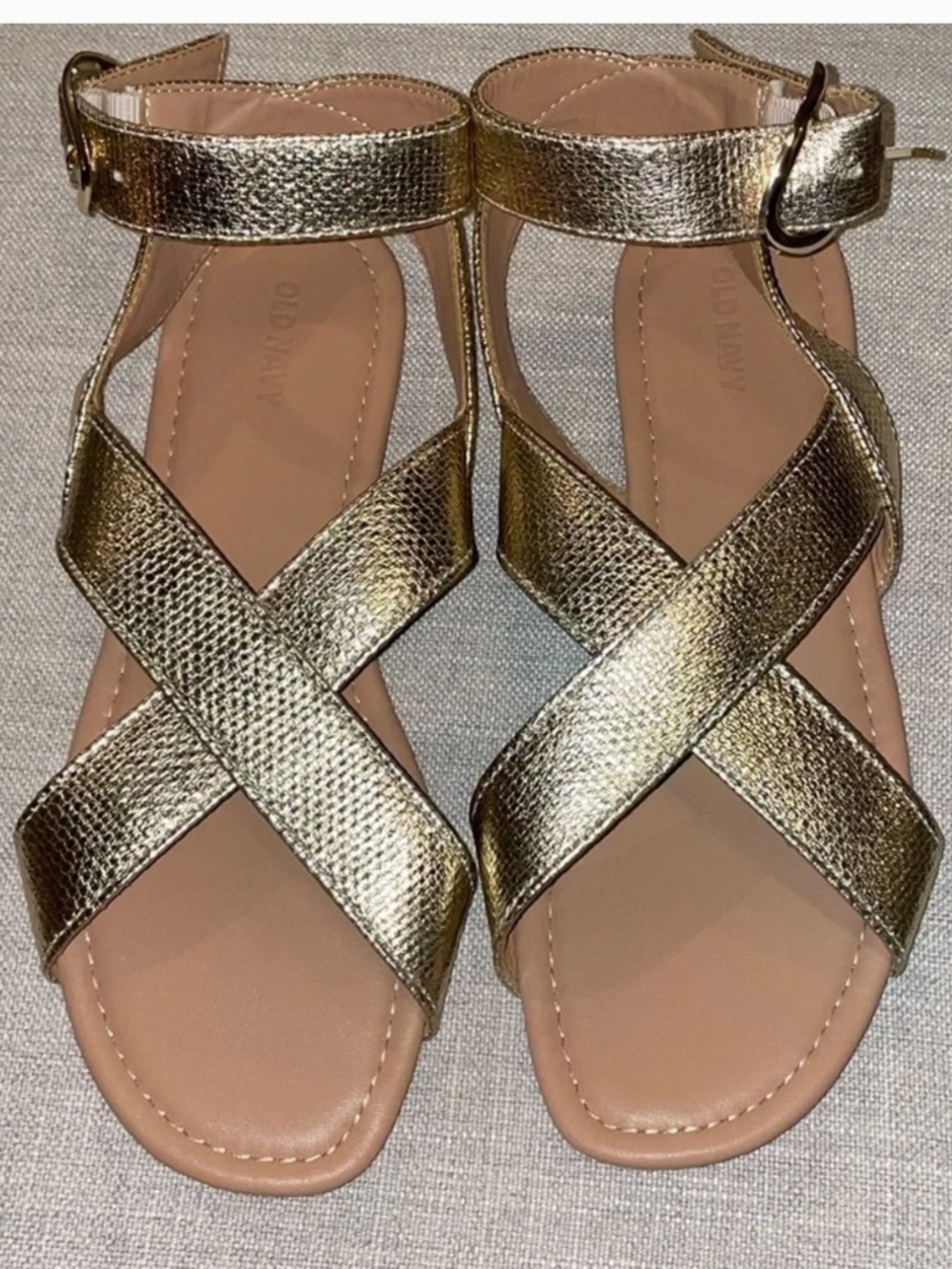 Old Navy faux-leather ankle strap gold sandals size 10 NEW